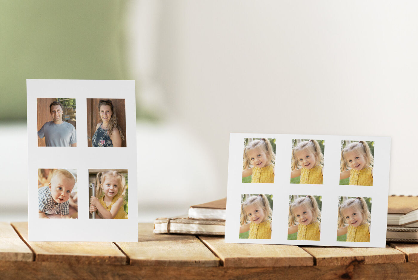 Zwei kreative Grußkarten mit Fotos von Freunden und Familie