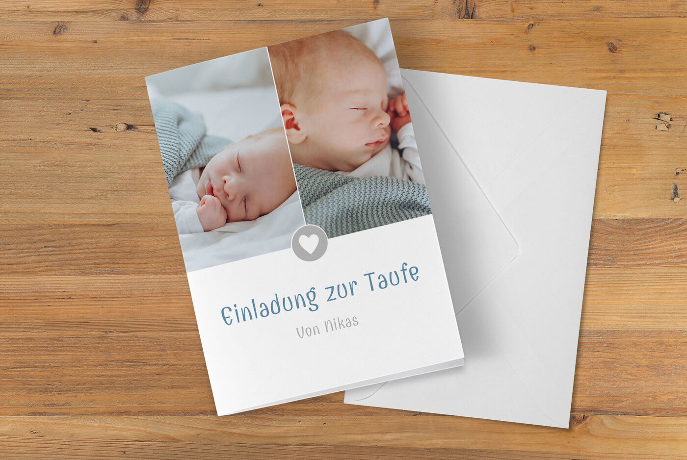 Einladende Grußkarte zur Taufe mit sanften Farben