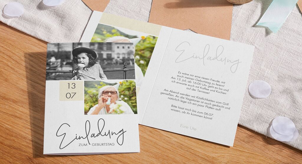Einladungskarte zum Geburtstag mit einer persönlichen Note und einem fröhlichen Design.